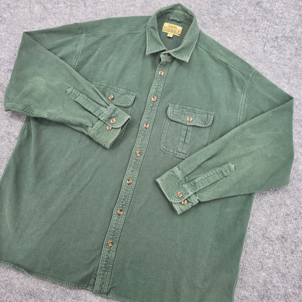 Cabelas Deerskin Soft Chamois Shirt Mens 2XL Tall Green Heavyweight Cotton